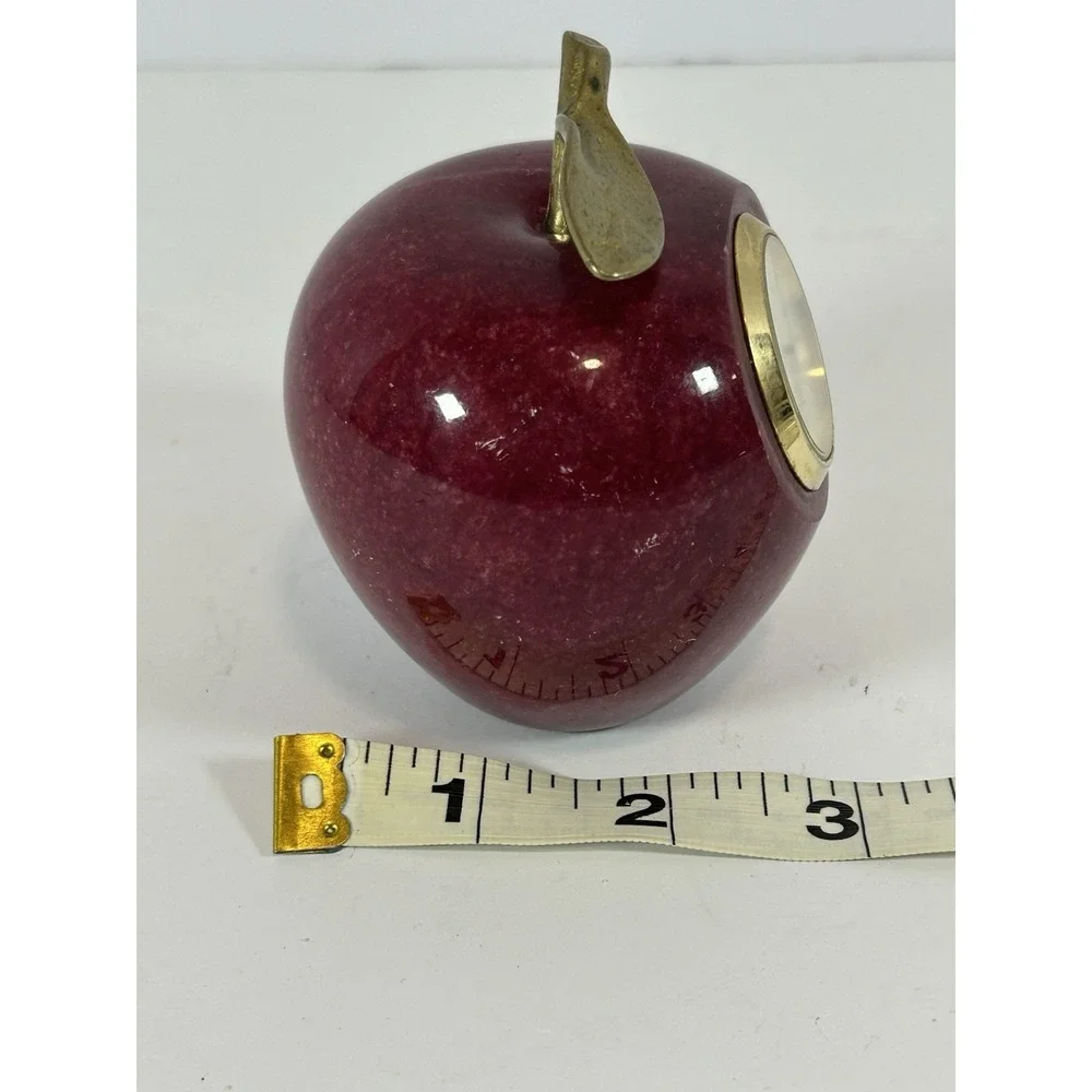 Vintage Red Apple Quartz Clock‎ Marble Alabaster Paperweight Desk Teacher